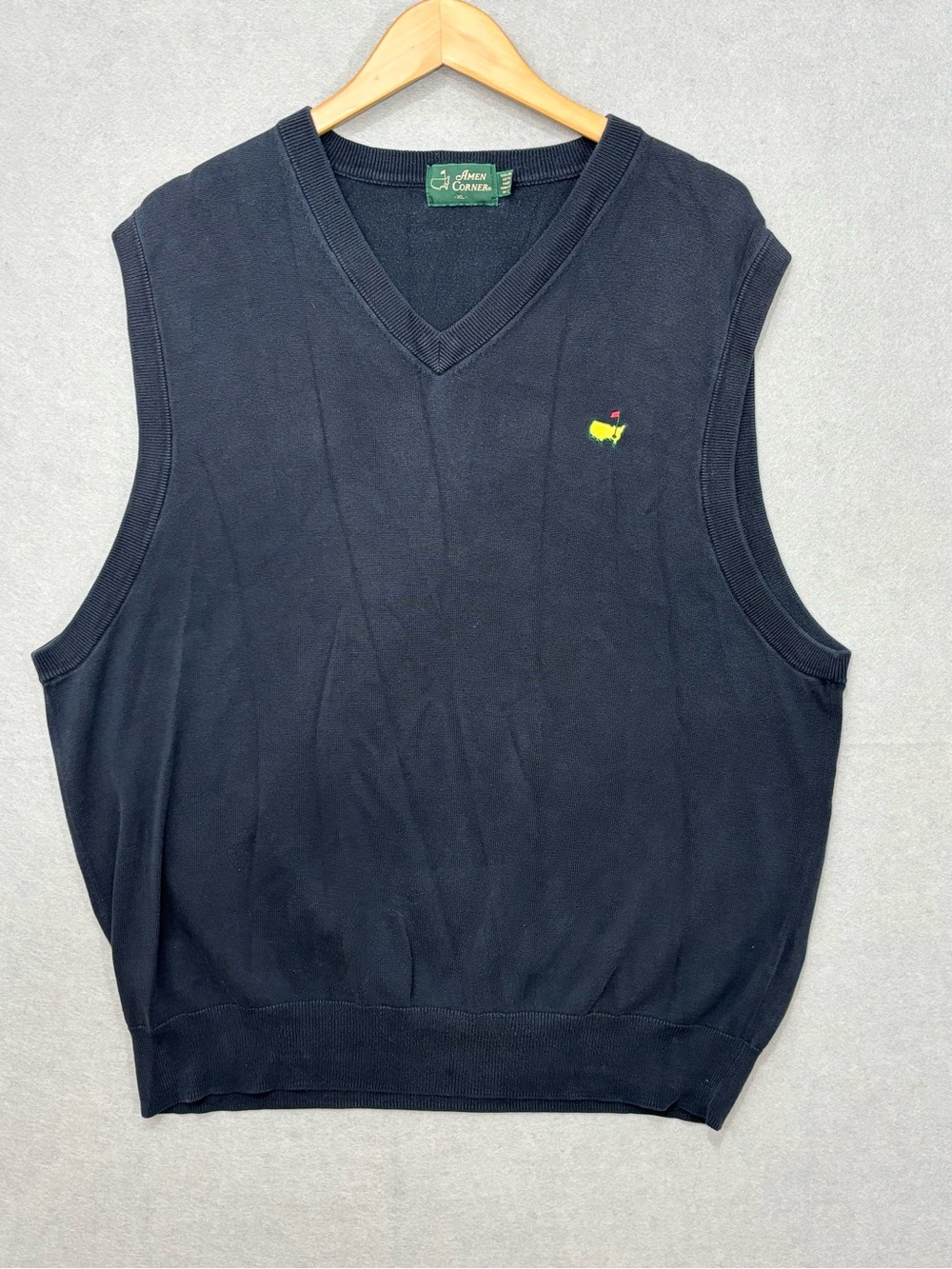 Masters Black V-Neck Sweater Vest with Yellow Embroidered Logo